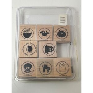 Stampin Up Batty for You‎ Wood Mounted Halloween Rubber Stamp Set 8pc 2007